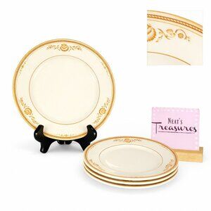 Gorham NEWPORT Town & Country Tan Band&Shells Ivory Porcelain Salad Plates Set 4